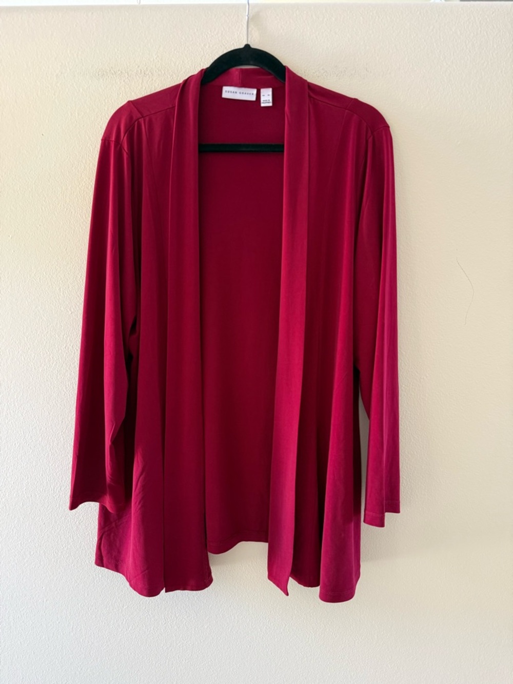 Susan Graver Draped Liquid Knit Open-Front Cardigan - Berry
